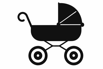 Baby Carriage Icon, Baby Pram Silhouette Vector, Baby Carriage Silhouette