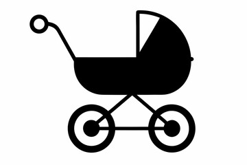 Baby Carriage Icon, Baby Pram Silhouette Vector, Baby Carriage Silhouette