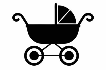 Baby Carriage Icon, Baby Pram Silhouette Vector, Baby Carriage Silhouette