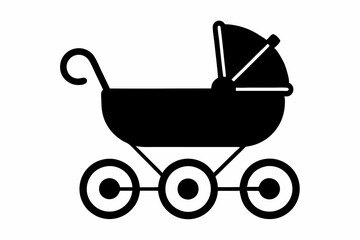 Baby Carriage Icon, Baby Pram Silhouette Vector, Baby Carriage Silhouette