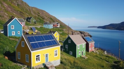Colorful Houses by the Ocean with Solar Panels
