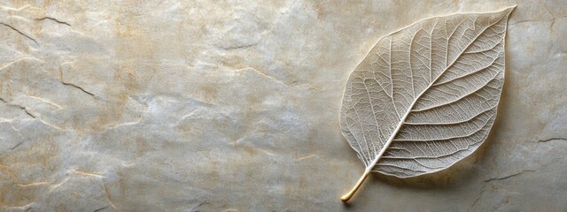 Leaf Skeleton Artistry, intricate leaf veins against a textured backdrop, showcasing nature's delicate design and organic beauty.