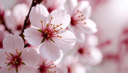 Close-Up Cherry Blossoms with Crimson Stamens
