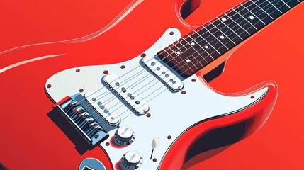 Vector illustration of red Fender Stratocaster on a red background