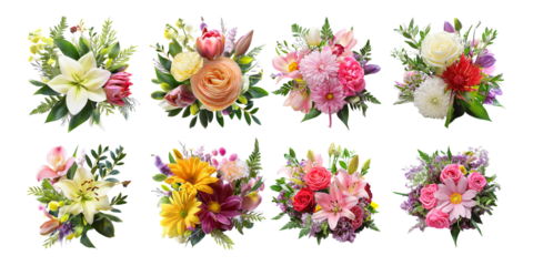 Colorful Flower Arrangements on Transparent Background