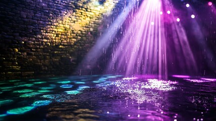 Experimental art project using unconventional materials like light, water, and sound to create an immersive environment