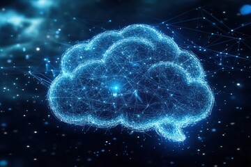 Obraz premium A Digital Brain Constructed of Blue Interconnected Lines and Nodes