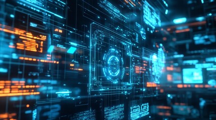 Obraz premium AI algorithm detecting patterns in big data visualized on a holographic screen.