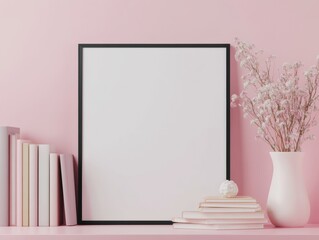 Mockup Frame Books Flowers.