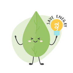Ecology vector leaf cute character and slogan