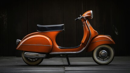 Vintage orange scooter in a garage