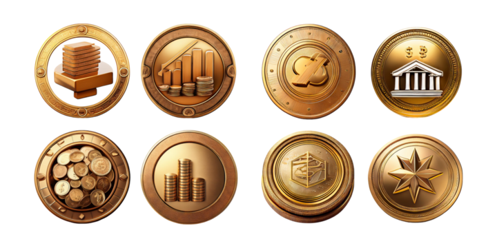 Collection of Golden Coins and Symbols