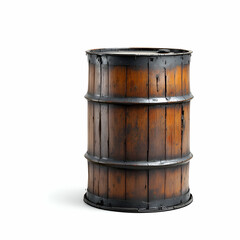 Fototapeta premium Vintage Wooden Barrel with Iron Bands on White Background