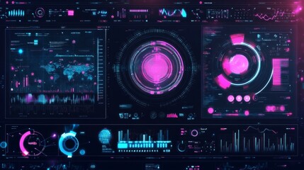 Obraz premium AI-driven analytics displayed on a digital interface with vivid colors and graphs.