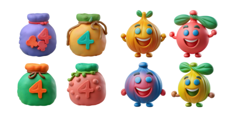 Colorful Playful Cartoon Characters with Numbers, PNG collection, set bundle, isolate on transparent or white background