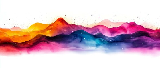 Obraz premium Vibrant Watercolor Mountains Landscape Art, Abstract Nature Painting