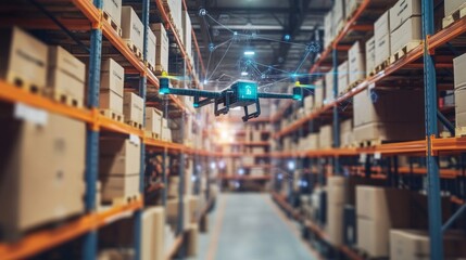 Artificial intelligence in logistics, with digital maps and delivery drones.