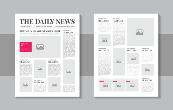 Print ready newspaper template layout design or newspaper pages in vintage design layout