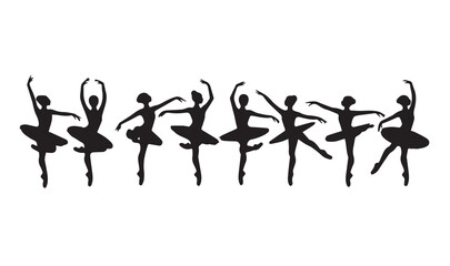 Set of ballerina vector silhouettes on white.