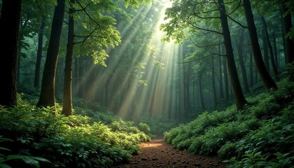 Fototapeta premium Spotlit Forest Landscape at Night