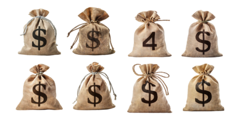 Money Bags with Dollar Signs on Transparent Background