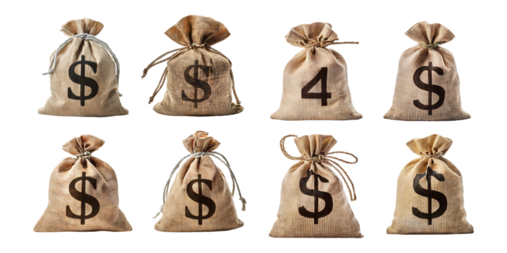 Money Bags with Dollar Signs on Transparent Background