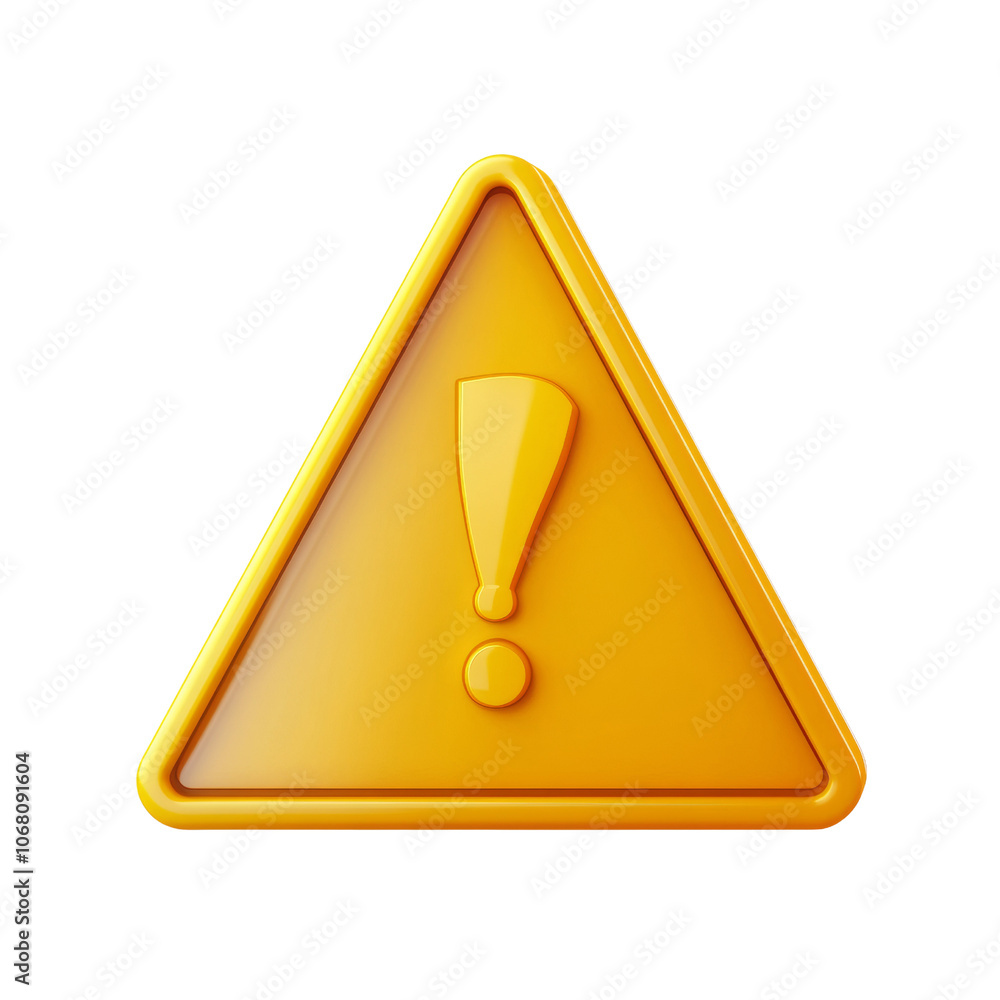 Poster 3d yellow triangle alert icon with exclamation mark