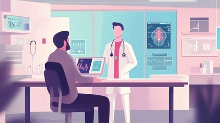 Digital healthcare supported by AI algorithms analyzing patient records.