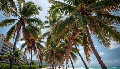 Hurricane-Damaged Palm Trees, Florida Coast