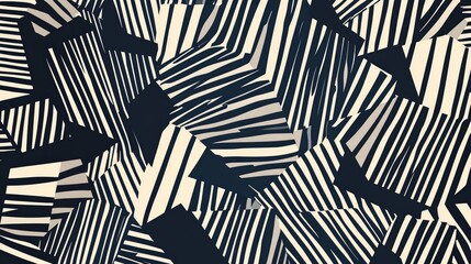 Abstract pattern with black and white stripes, forming geometric shapes on a blue background.