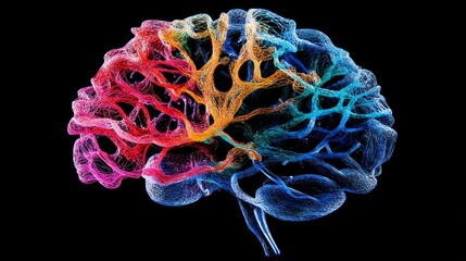 Self-learning AI represented by a colorful digital brain interface.