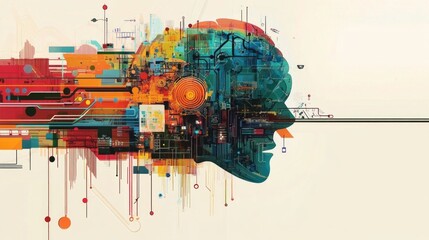 Self-learning AI represented by a colorful digital brain interface.