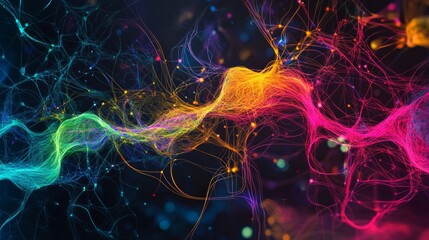 Self-learning AI technology visualized as colorful neural pathways.