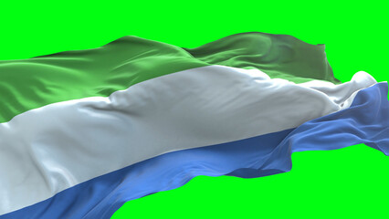 Sierra Leone flag - 3D realistic waving flag on green screen background for chroma key