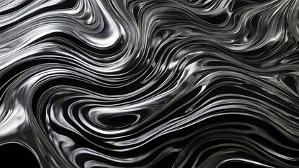 Fototapeta premium Silver mercury-like liquid flowing over smooth black glass with intricate metallic ripples, Ai generated