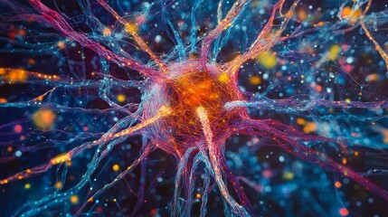 Self-learning AI technology visualized as colorful neural pathways.