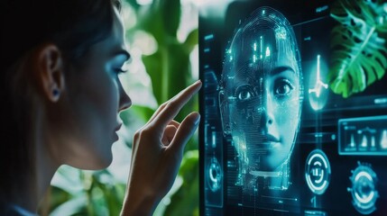 Virtual assistant powered by AI helping a user with daily tasks on a digital screen.