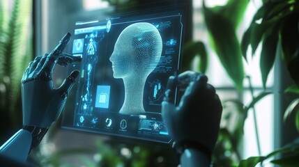 Virtual assistant powered by AI helping a user with daily tasks on a digital screen.