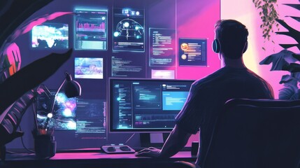 Virtual assistant powered by AI helping a user with daily tasks on a digital screen.