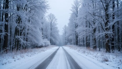 Obraz premium Winter road surrounded by forest