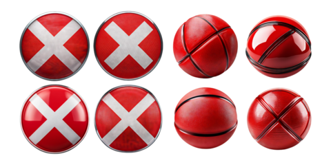 Red Balls with X Mark on Transparent Background