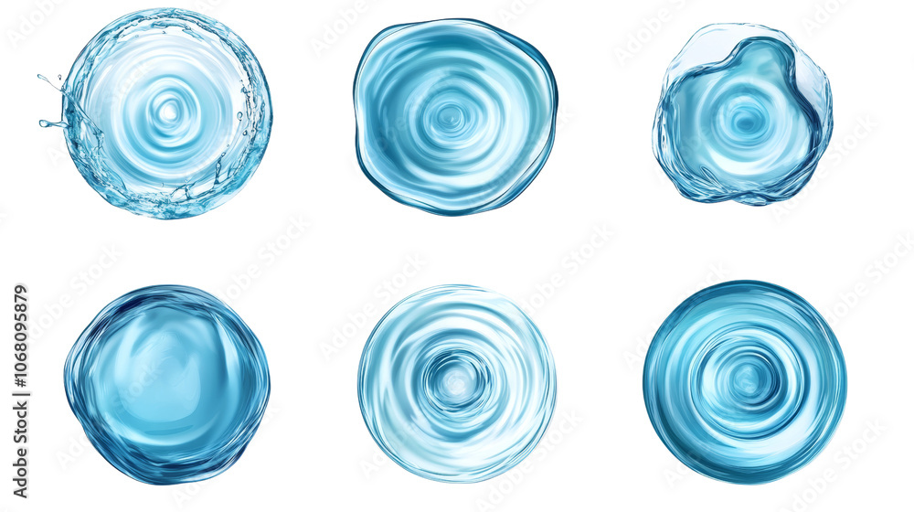 Poster 3d ripple water waves top view - concentric circles on liquid surface