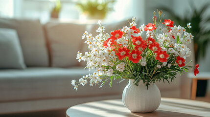 Fototapeta premium Flower, flower arrangement, art, scene, vase, beautiful, gorgeous, life, four seasons, spring, summer, autumn, winter, bedroom, living room, dining table, dining room, flower, bouquet, yellow, orange,