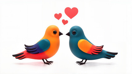 "Colorful Love Birds with Hearts in 3D Cartoon Style"

