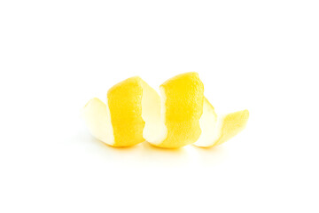 Yellow lemon peel isolated on white background, Fresh lemon peel