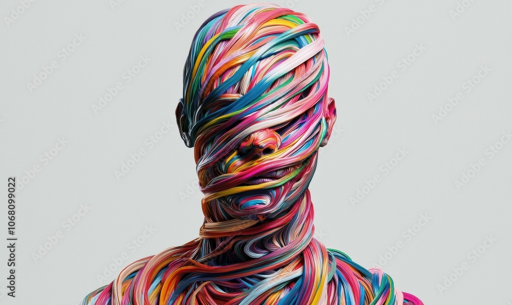 Poster a colorful abstract portrait with lines and curves. ai.