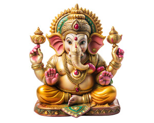Fototapeta premium Colorful Ganesha Idol in Sitting Pose with Offerings, isolated on transparent or white background