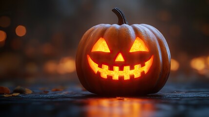 Obraz premium A jack o lantern pumpkin with a smiling face isolated on a transparent background, perfect for Halloween-themed designs, posters, or greeting cards with a cozy autumn element.