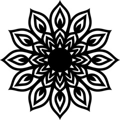 Ornamental round doodle flower isolated on white background. Black outline mandala. Geometric circle element. Vector illustration.