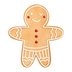 Cute Christmas gingerbread man in watercolor style. Vector illustration	